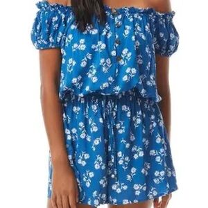 Kate Spade New York Size Large Off-The-Shoulder Cover Up Romper Macaw Blue.